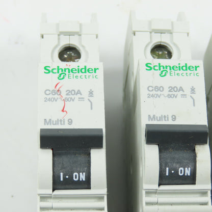 Schneider C60 Multi 9 20A Rail Mount Single Pole Circuit Breakers 240VAC Lot/4
