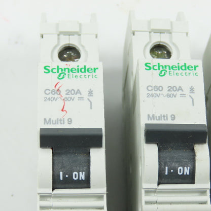 Schneider C60 Multi 9 20A Rail Mount Single Pole Circuit Breakers 240VAC Lot/4