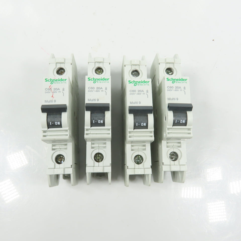 Schneider C60 Multi 9 20A Rail Mount Single Pole Circuit Breakers 240VAC Lot/4