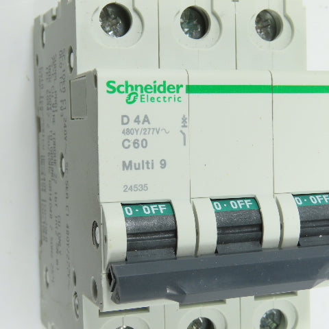 Schneider C60 Multi 9 D 4A Rail Mount 3-Pole Circuit Breakers 480/277VAC