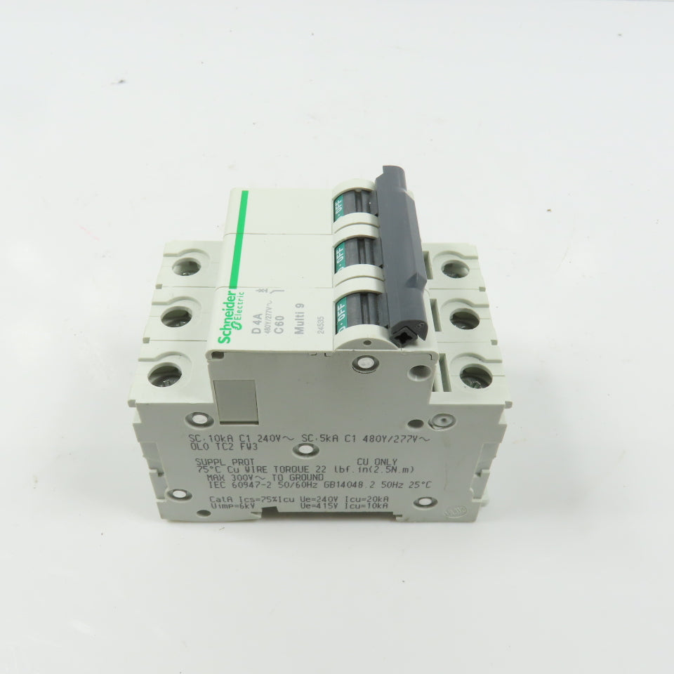 Schneider C60 Multi 9 D 4A Rail Mount 3-Pole Circuit Breakers 480/277VAC