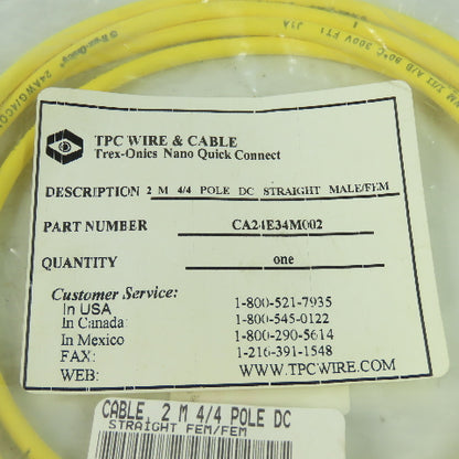 Tpc Wire CA24E34M002 2M 4/4 Pole DC Straight Male To Straight Female Lot Of 2