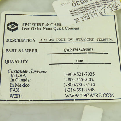 TPC Wire CA24M34M002 2M 4/4 Pole DC Straight Female To Straight Female 4-Pin