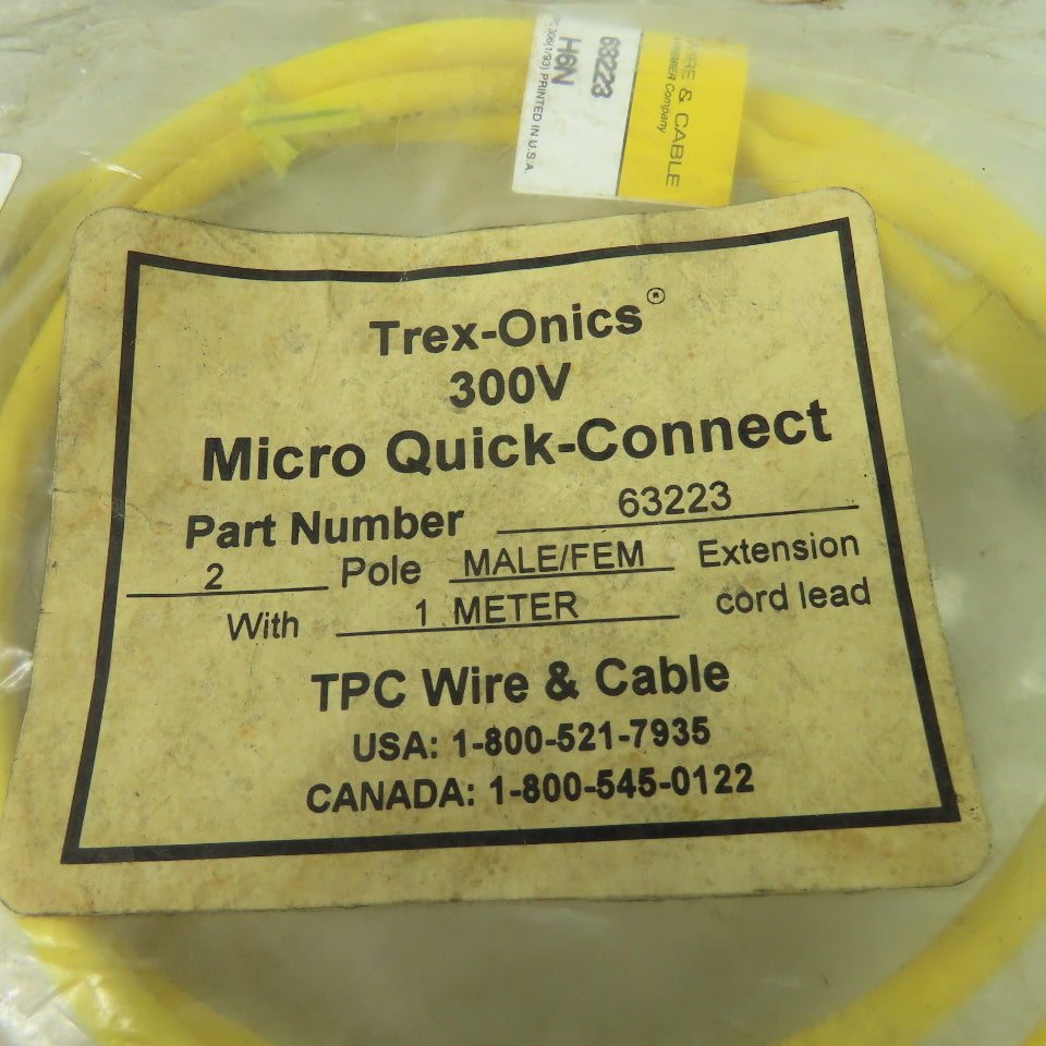 Trex-Onics 63223 TPC Wire 2 Pole Straight Male To Straight Female 1 Meter Lead