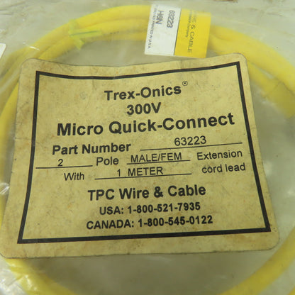 Trex-Onics 63223 TPC Wire 2 Pole Straight Male To Straight Female 1 Meter Lead