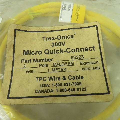 Trex-Onics 63223 TPC Wire 2 Pole Straight Male To Straight Female 1 Meter Lead
