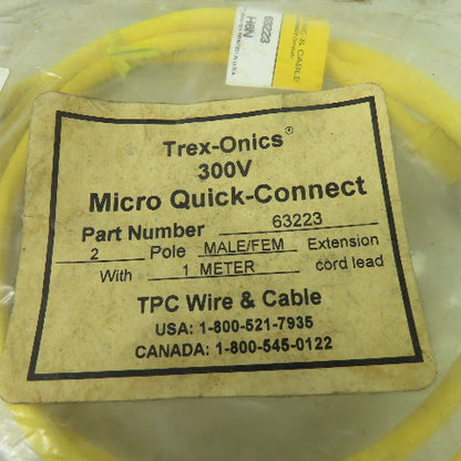 Trex-Onics 63223 TPC Wire 2 Pole Straight Male To Straight Female 1 Meter Lead