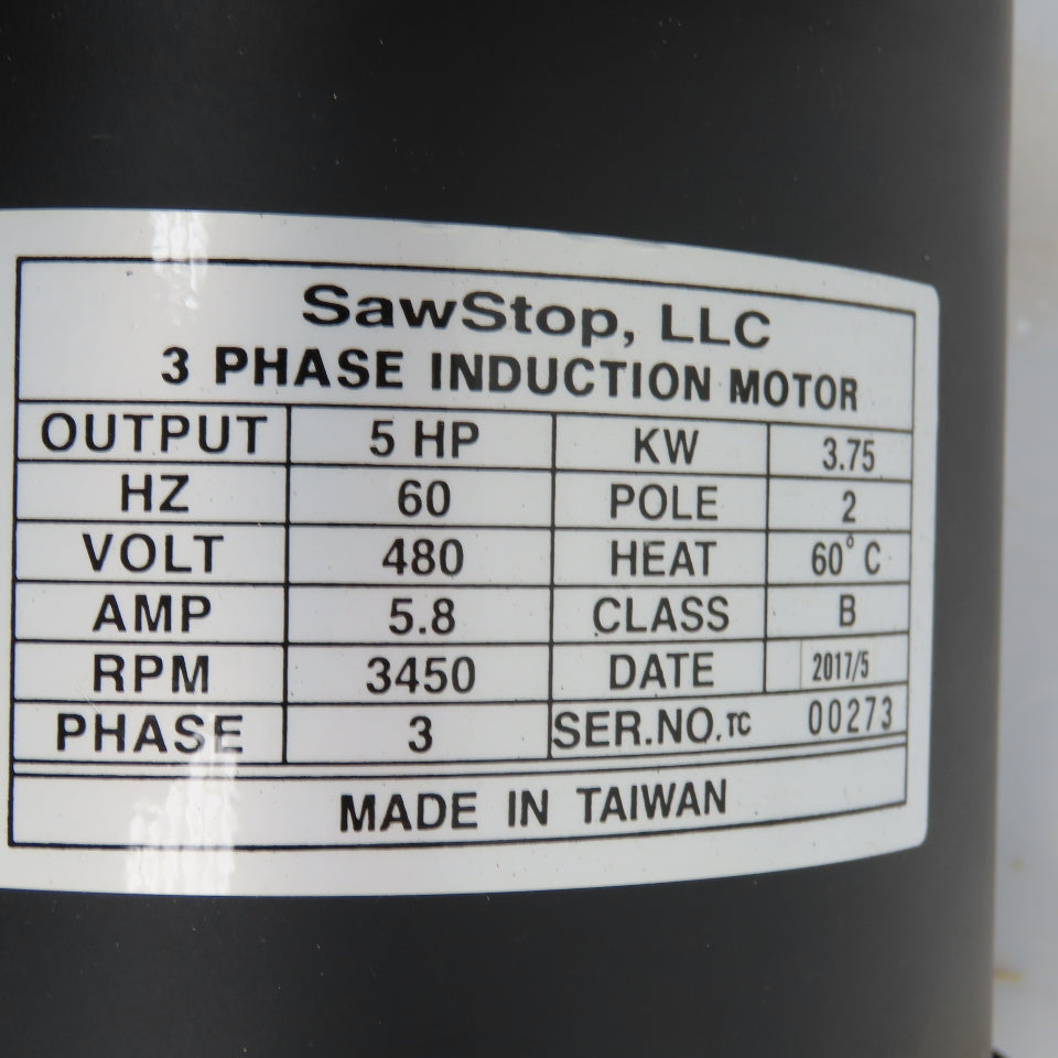 SawStop CB104 073 5HP 3-Phase Motor 480V 3450RPM From CB73480 Table Saw (TESTED)