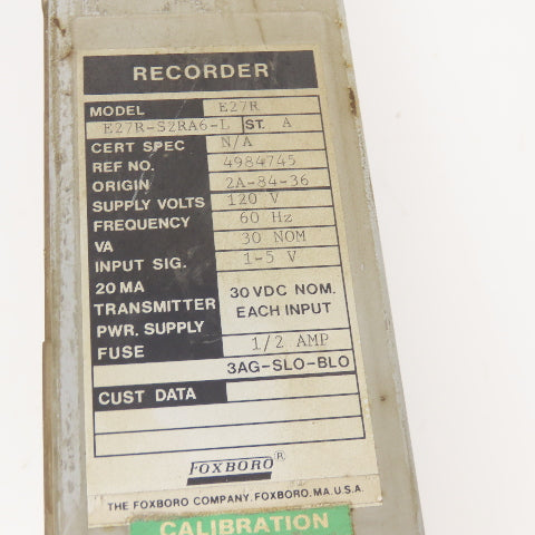 Foxboro E27R 120V Linear Chart Data Recorder