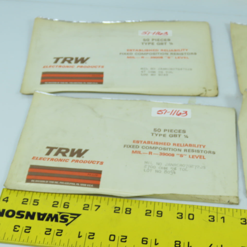 TRW MIL-R-39008 GBT 1/4 Fixed Composition Resistor 1000OHM 5% Tol Lot Of 250