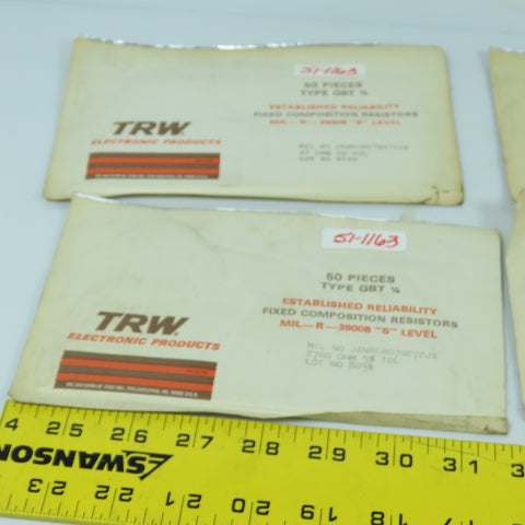TRW MIL-R-39008 GBT 1/4 Fixed Composition Resistor 1000OHM 5% Tol Lot Of 250