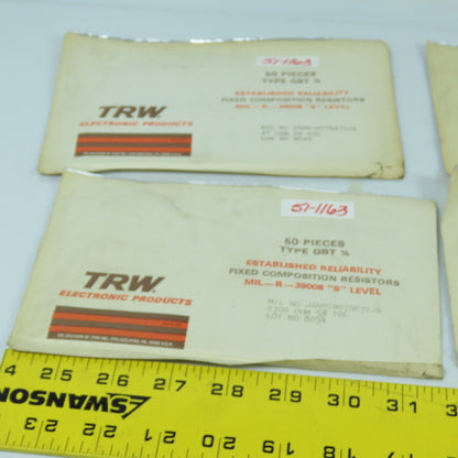 TRW MIL-R-39008 GBT 1/4 Fixed Composition Resistor 1000OHM 5% Tol Lot Of 250