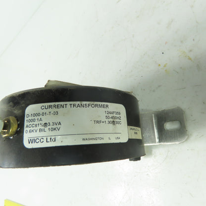 Wicc D-1000-01-T-03 Current Transformer 1000:1A 0.6KV 3.3VA 50-400Hz