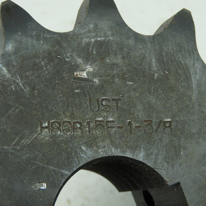 UST H80B15F-1-3/8 15 Tooth Roller Chain Sprocket 1-3/8" Bore 5.2" OD