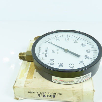 Trerice 9012-04 800B 4-1/2" Pressure Gauge 0-100PSI 1/4" NPT LM NEW USA