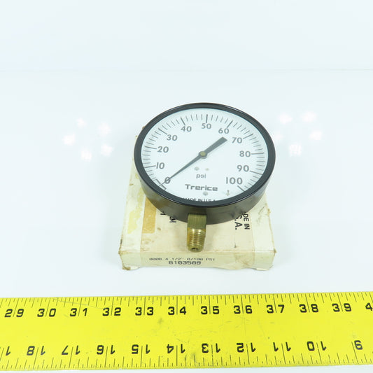 Trerice 9012-04 800B 4-1/2" Pressure Gauge 0-100PSI 1/4" NPT LM NEW USA