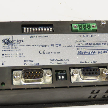 Micro Syst KPB1LC8-DC9G1B63-001 LCD Display 192x64 24V Missing Frame