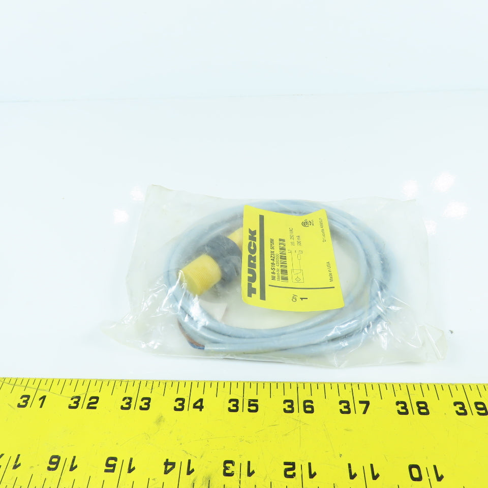 Turck NI 8-S18-AZ3X 50mm Threaded Barrel Inductive Sensor 20-250VAC NEW W/Lead