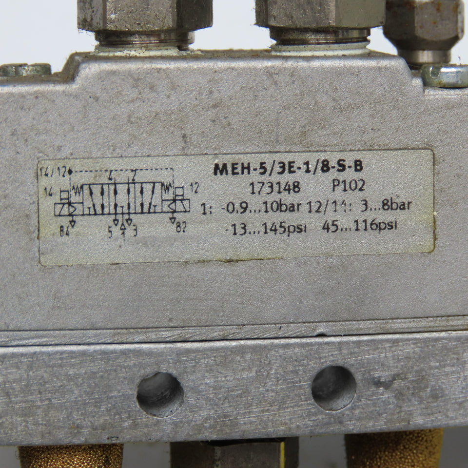 Festo MEH-5/3E-1/8-S-B 5/3 Position Pneumatic Valve Open Center 24VDC Coil