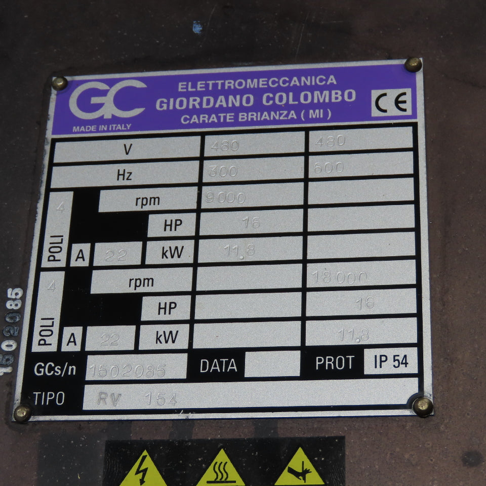 Giordano Colombo RV 154 Spindle Motor 16HP 11.8KW 480V 18000RPM PARTS/REPAIR