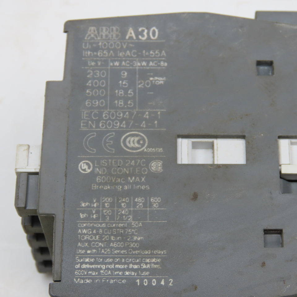 ABB A30-30-10 690V 18.5kW Max Contactor Relay 50/60Hz 110/120V Coil