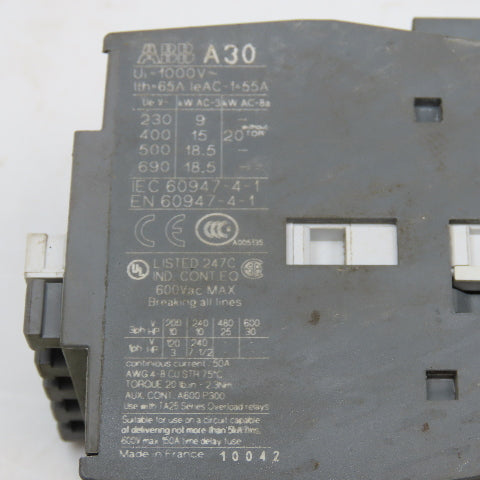 ABB A30-30-10 690V 18.5kW Max Contactor Relay 50/60Hz 110/120V Coil