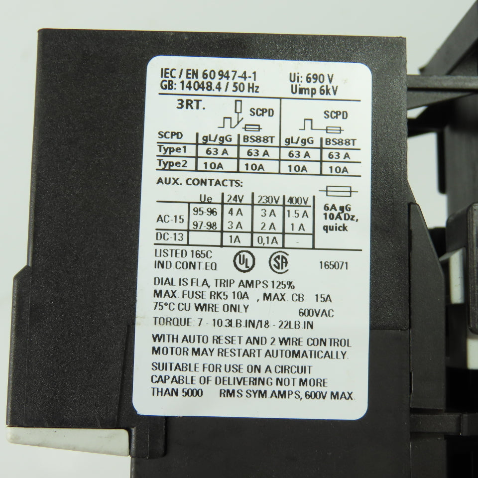 Siemens 3RT1024-1A Contactor 600VAC 40A 110V Coil W/ RU1126-1CB0 2.5A Relay