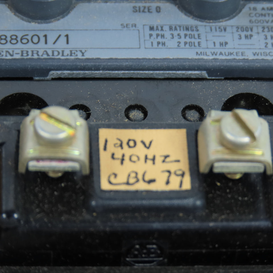 Allen Bradley 500-Y688601/1 Size 0 Starter Contactor 5HP 120V 40HZ Coil 18A 600V