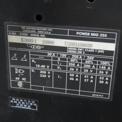 Lincoln Electric K1693-1 Power MIG 255 208-220/240V 1Ph Spool Gun Welder 250A