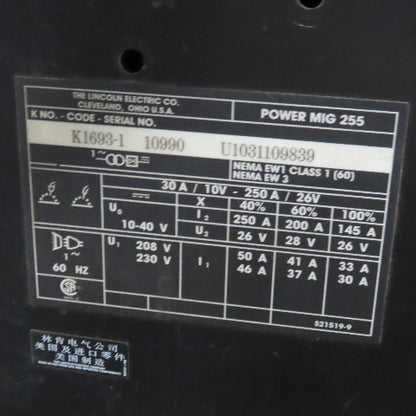 Lincoln Electric K1693-1 Power MIG 255 208-220/240V 1Ph Spool Gun Welder 250A