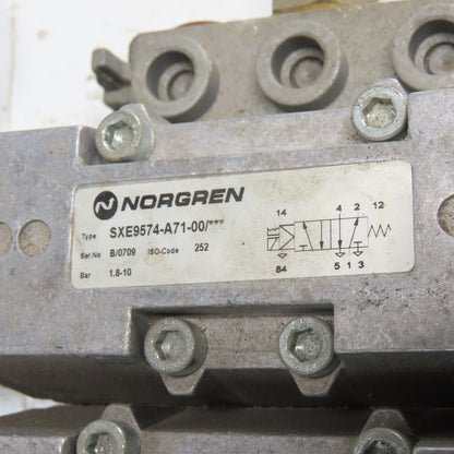 Norgren SXE9574-A71-00 4 Pneumatic Solenoid Valve Manifold Bank 10Bar 24VDC Coil