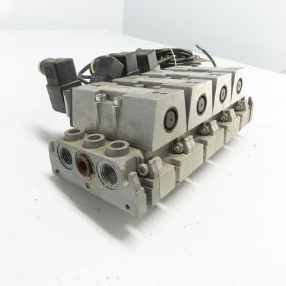 Norgren SXE9574-A71-00 4 Pneumatic Solenoid Valve Manifold Bank 10Bar 24VDC Coil