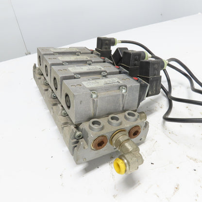Norgren SXE9574-A71-00 4 Pneumatic Solenoid Valve Manifold Bank 10Bar 24VDC Coil