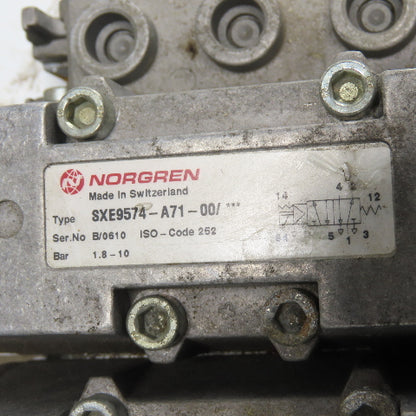 Norgren SXE9574-A71-00 4 Pneumatic Solenoid Valve Manifold Bank 10Bar 24VDC Coil