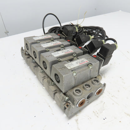 Norgren SXE9574-A71-00 4 Pneumatic Solenoid Valve Manifold Bank 10Bar 24VDC Coil