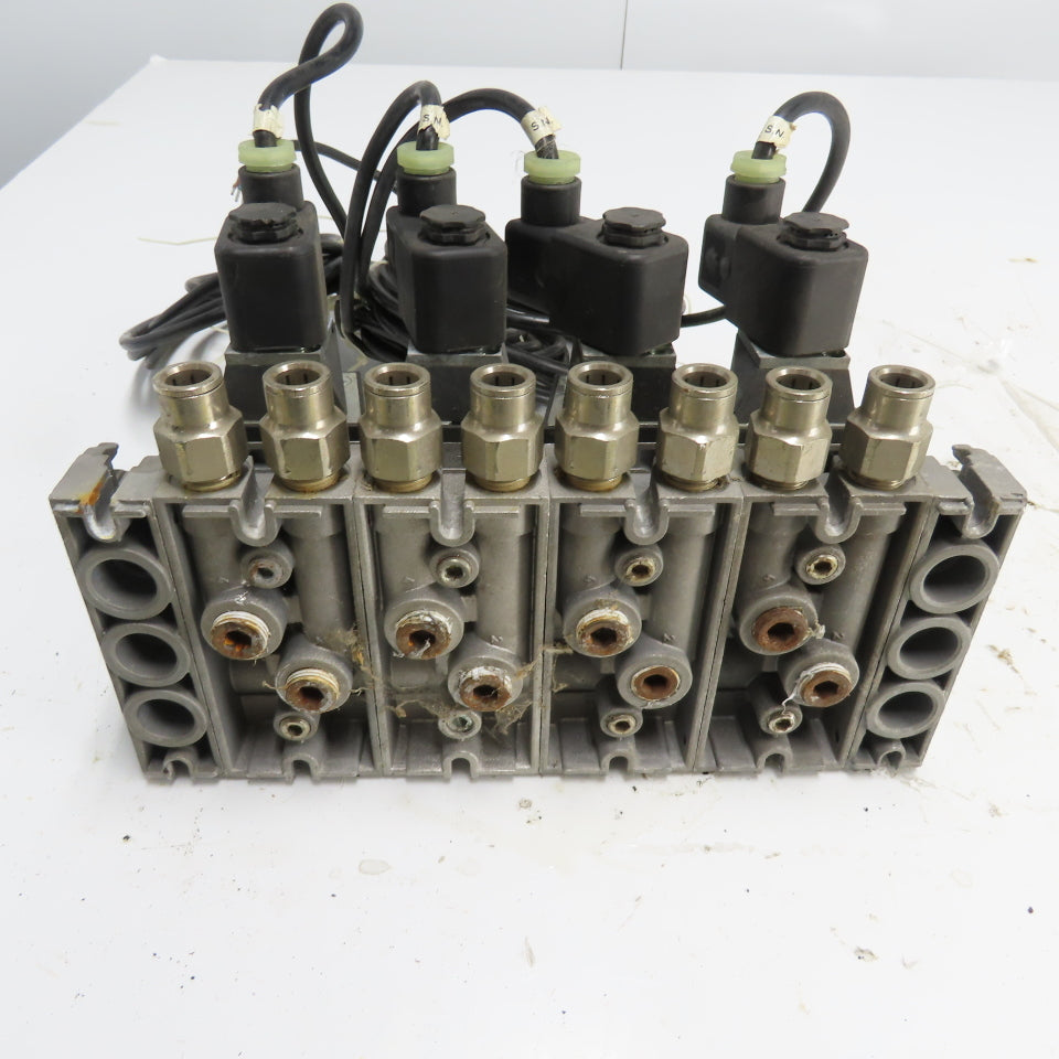 Norgren SXE9574-A71-00 4 Pneumatic Solenoid Valve Manifold Bank 10Bar 24VDC Coil