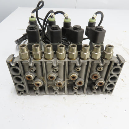 Norgren SXE9574-A71-00 4 Pneumatic Solenoid Valve Manifold Bank 10Bar 24VDC Coil