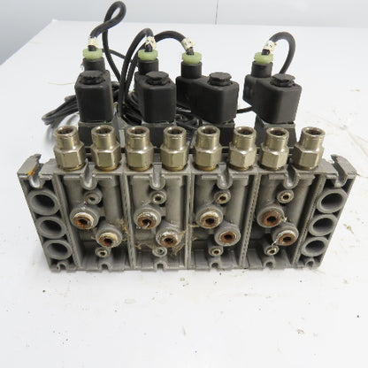 Norgren SXE9574-A71-00 4 Pneumatic Solenoid Valve Manifold Bank 10Bar 24VDC Coil