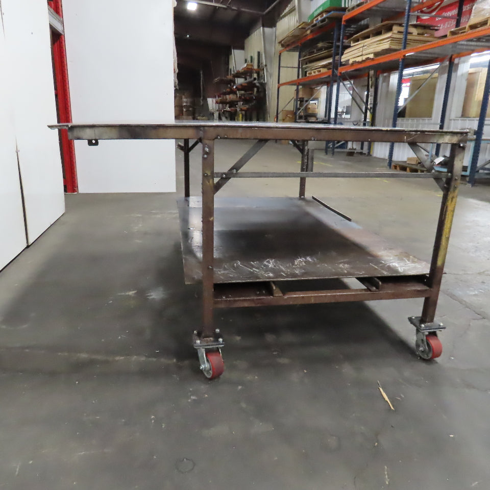 72" x 56" x 37" Tall 1/8" Thick Steel Top Welding Table On Casters