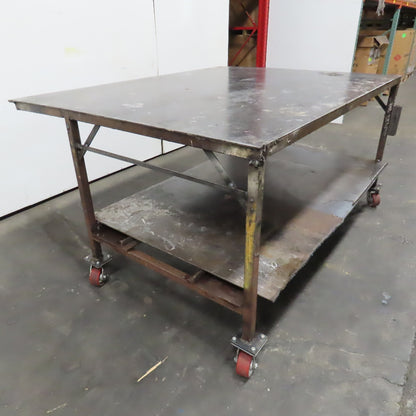 72" x 56" x 37" Tall 1/8" Thick Steel Top Welding Table On Casters