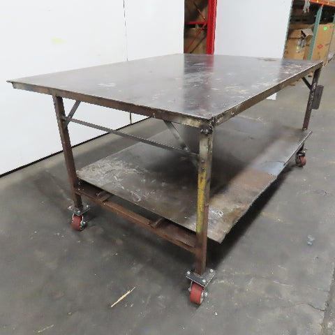 72" x 56" x 37" Tall 1/8" Thick Steel Top Welding Table On Casters