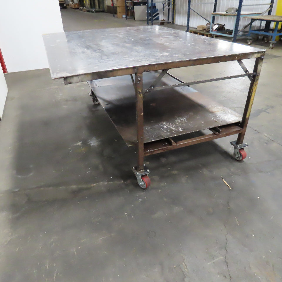 72" x 56" x 37" Tall 1/8" Thick Steel Top Welding Table On Casters