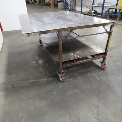 72" x 56" x 37" Tall 1/8" Thick Steel Top Welding Table On Casters