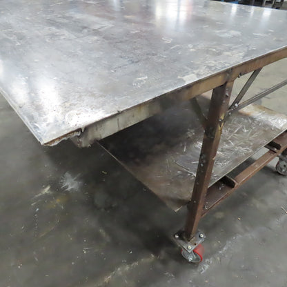 72" x 56" x 37" Tall 1/8" Thick Steel Top Welding Table On Casters