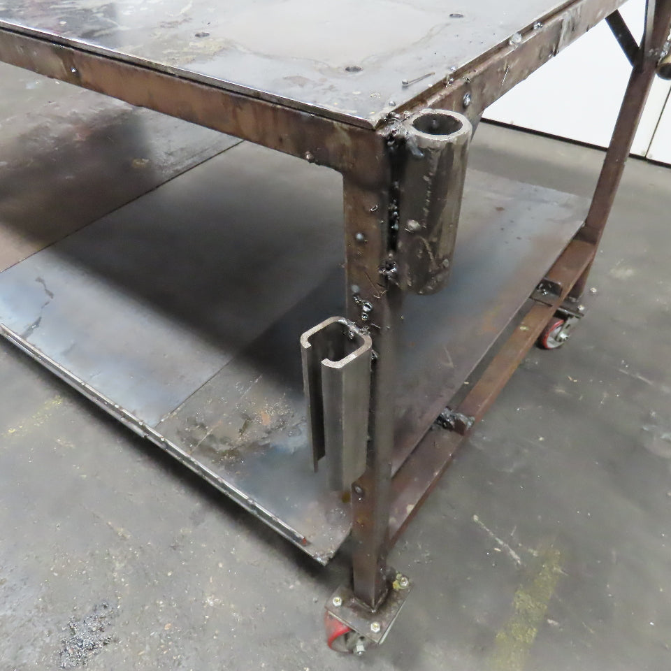 72" x 56" x 37" Tall 1/8" Thick Steel Top Welding Table On Casters
