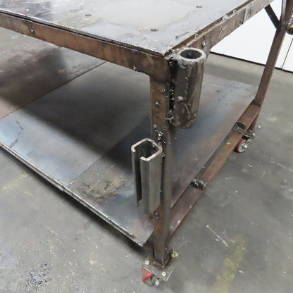 72" x 56" x 37" Tall 1/8" Thick Steel Top Welding Table On Casters