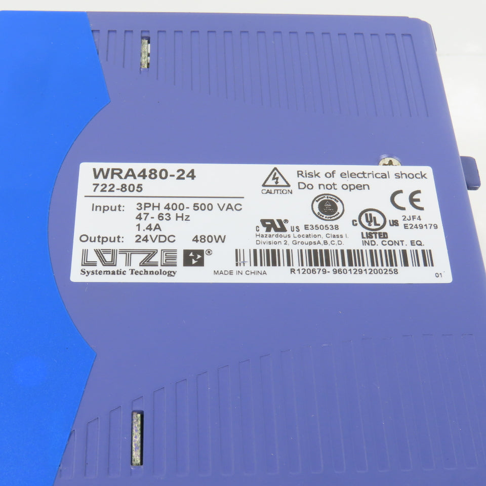 Lutze WRA480-24 24V DC 480QW Power Supply 3PH 400-500VAC Input 47-63HZ