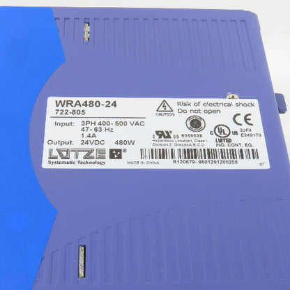 Lutze WRA480-24 24V DC 480QW Power Supply 3PH 400-500VAC Input 47-63HZ
