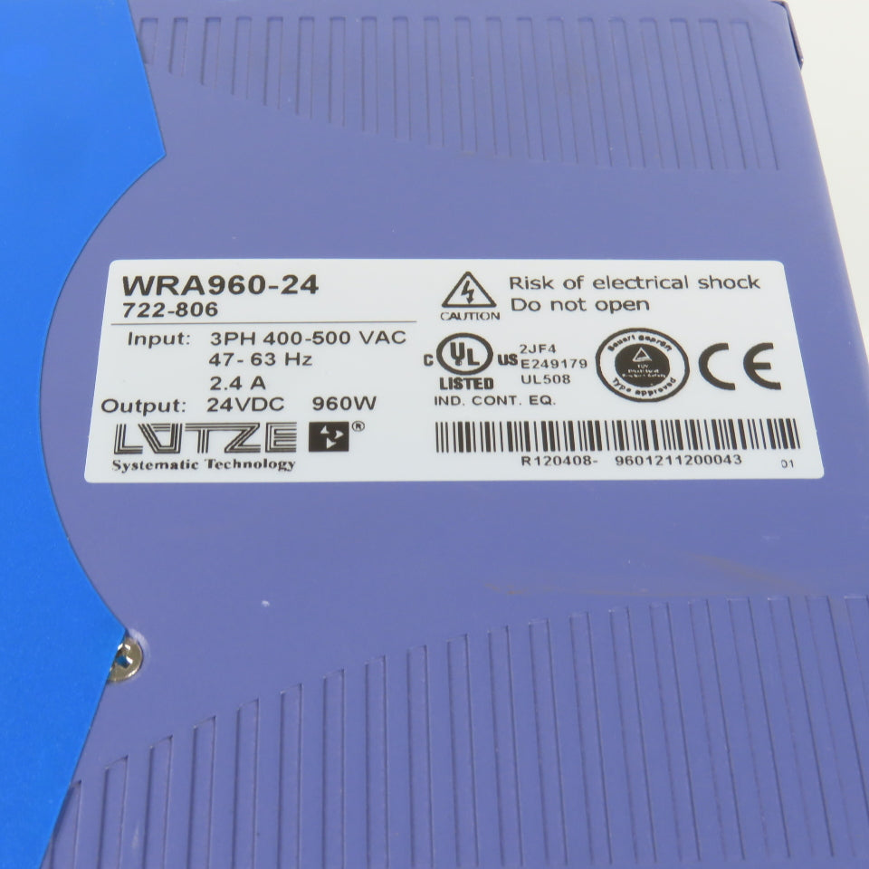 Lutze WRA960-24 24V DC 960QW Power Supply 3PH 400-500VAC Input 47-63HZ (Clean)