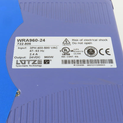 Lutze WRA960-24 24V DC 960QW Power Supply 3PH 400-500VAC Input 47-63HZ (Clean)
